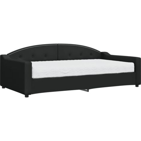 Lit de jour avec matelas noir 100x200 tissu