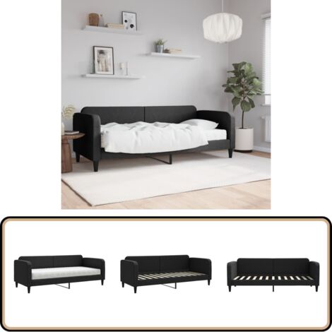 Lit de jour avec matelas noir 80x200 cm tissu - Canapé Convertible - Lit Deux Places - Lit Invité - Mobilier Salle Séjour - Literie