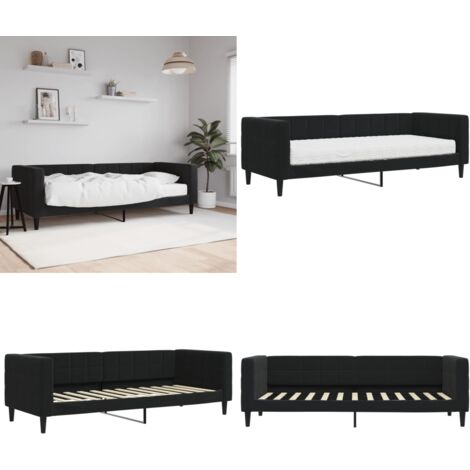 Lit de jour avec matelas noir 80x200 cm velours - Canapé Convertible - Lit Deux Places - Lit Invité - Mobilier Salon - Literie - Home & Living