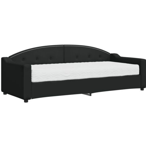 Lit de jour avec matelas noir 80x200 tissu
