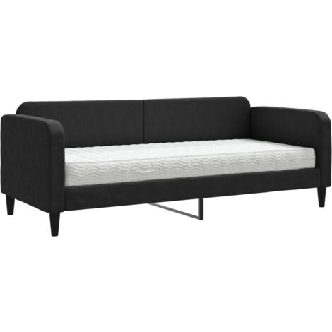 Lit de jour avec matelas noir 80x200 tissu