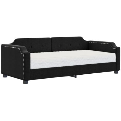 Lit de jour avec matelas noir 80x200 tissu