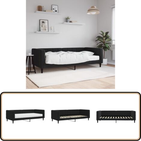 Lit de jour avec matelas noir 90x200 cm velours - Canapé Convertible - Lit Deux Places - Lit Invité - Mobilier Salon - Meuble Chambre