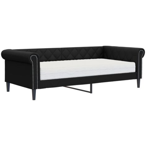 Lit de jour avec matelas noir 90x200 similicuir
