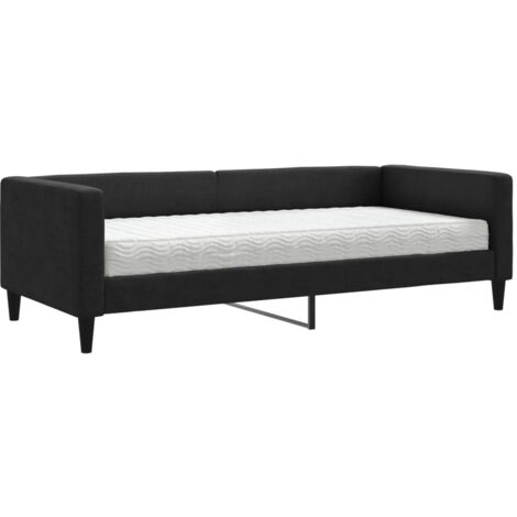 Lit de jour avec matelas noir 90x200 tissu