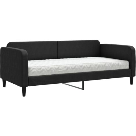 Lit de jour avec matelas noir 90x200 tissu
