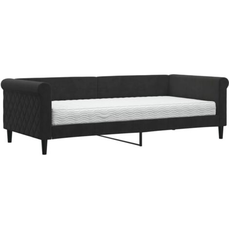 Lit de jour avec matelas noir 90x200 velours