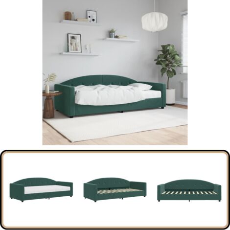 Lit de jour avec matelas vert foncé 90x200 cm velours - Canapé Convertible - Lit Deux Places - Lit Invité - Literie - Meuble Multifonction