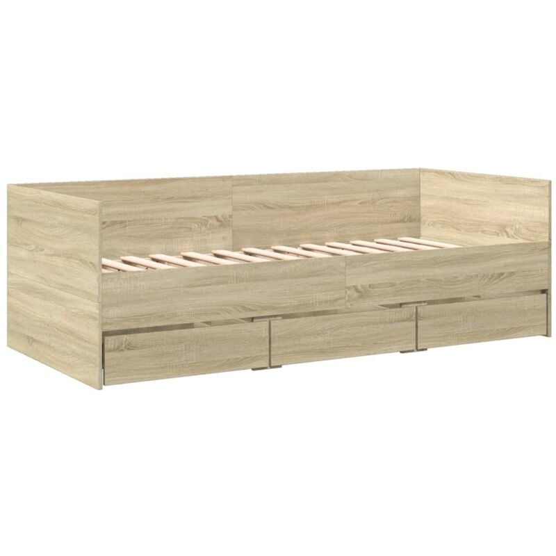 Lit de jour avec tiroirs sans matelas chêne sonoma 90x200 cm Vidaxl