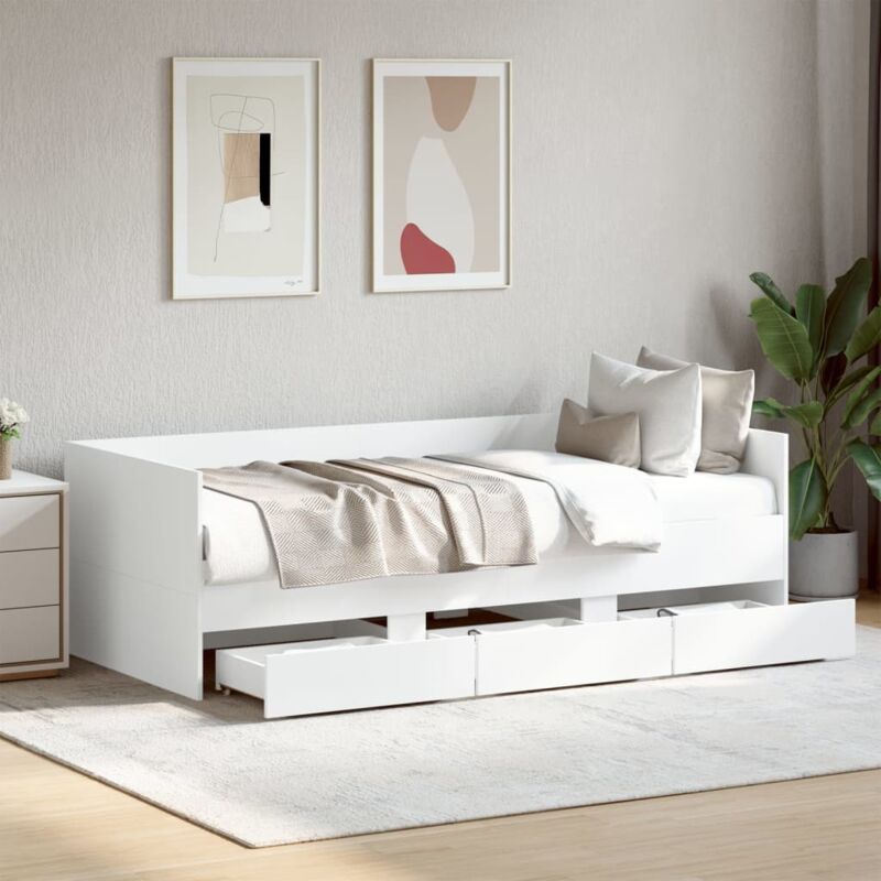 Lit de jour avec tiroirs blanc 90x200 cm bois d'ingénierie Vidaxl