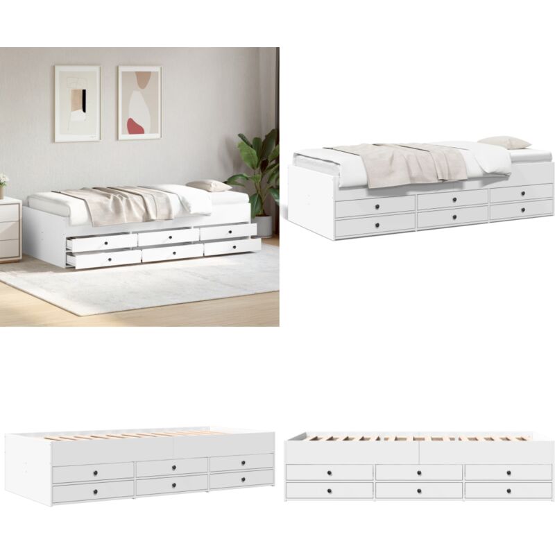 Lit de jour avec tiroirs sans matelas blanc 90x190 cm - Lit Deux Places - Canapé Convertible - Meuble Multifonctionnel - Rangements Intégrés - Lit