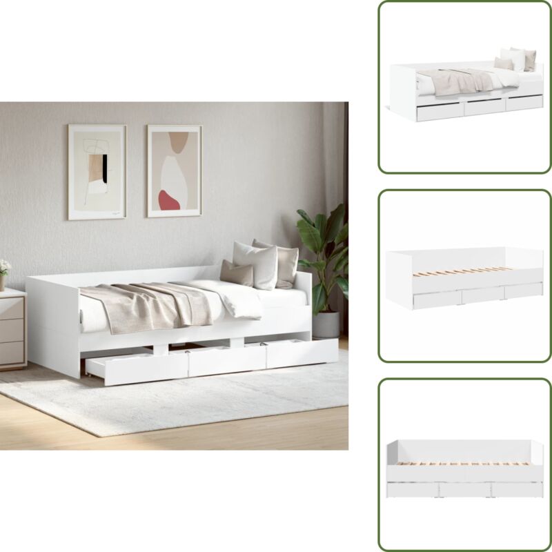 Lit de jour avec tiroirs sans matelas blanc 90x190 cm - Lit Deux Places - Canapé Lit - Meuble Multifonction - Rangements Intégrés - Lit Convertible