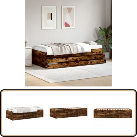 Lit de jour avec tiroirs sans matelas chêne fumé 90x200 cm - Lit Deux Places - Canapé Convertible - Meuble Multifonctionnel - Rangements Intégrés - Lit Coffre