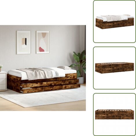Lit de jour avec tiroirs sans matelas chêne fumé 90x200 cm - Lit Deux Places - Canapé Convertible - Meuble Multifonctionnel - Rangements Intégrés - Lit Coffre