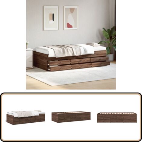 Lit de jour avec tiroirs sans matelas chêne marron 100x200 cm - Lit Deux Places - Canapé Convertible - Meuble Multifonctionnel - Rangements Intégrés - Lit Coffre