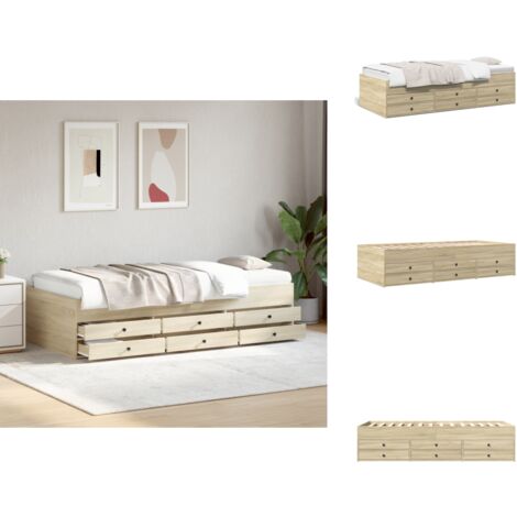 Lit de jour avec tiroirs sans matelas chêne sonoma 100x200 cm - Lit Deux Places - Canapé Convertible - Meuble Multifonction - Rangements Intégrés - Lit Coffre