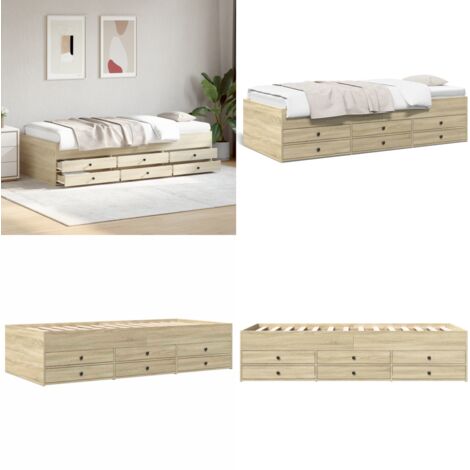 Lit de jour avec tiroirs sans matelas chêne sonoma 100x200 cm - Lit Deux Places - Canapé Convertible - Meuble Multifonction - Rangements Intégrés - Lit Coffre - Home & Living
