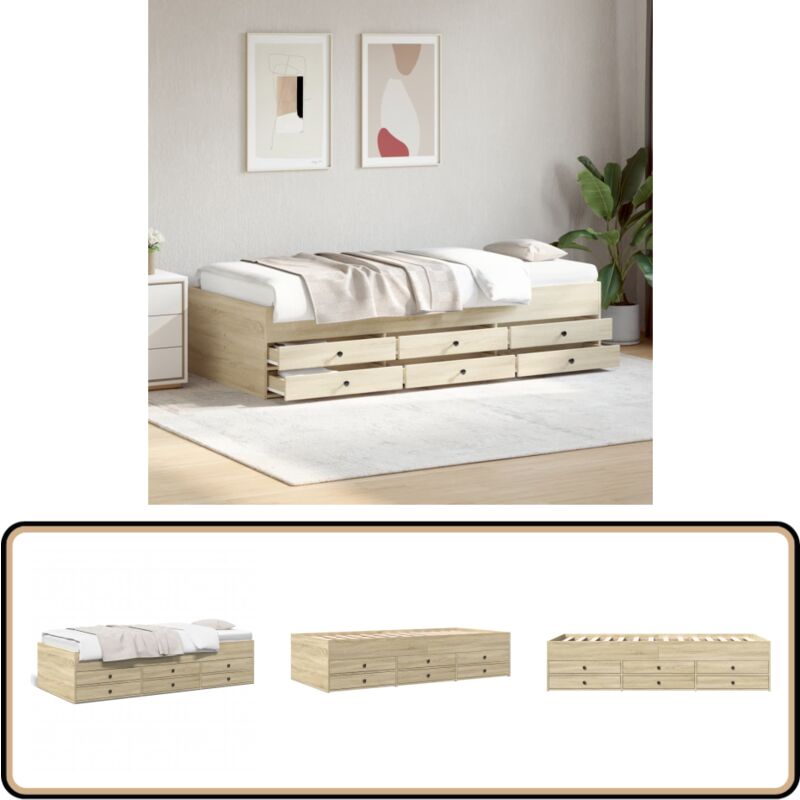 Vidaxl - Lit de jour avec tiroirs sans matelas chêne sonoma 75x190 cm - Lit Deux Places - Canapé Convertible - Meuble Multifonctionnel - Rangements