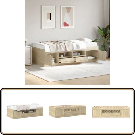 Lit de jour avec tiroirs sans matelas chêne sonoma 90x190 cm - Lit De Jour - Canapé Lit - Lit Invité - Lit Coffre - Meuble Multifonction