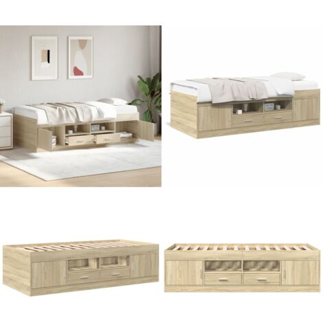 Lit de jour avec tiroirs sans matelas chêne sonoma 90x200 cm - Lit De Jour - Canapé-lit - Lit Invité - Meuble Multifonctionnel - Lit Compact - Home & Living
