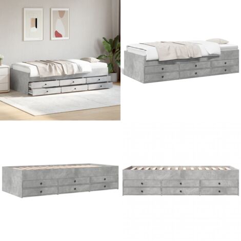 Lit de jour avec tiroirs sans matelas gris béton 100x200 cm - Lit Deux Places - Canapé Convertible - Meuble Multifonctionnel - Rangements Intégrés - Tiroir Coulissant - Home & Living