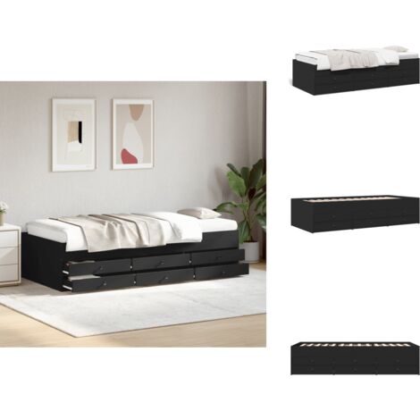 Lit de jour avec tiroirs sans matelas noir 100x200 cm - Lit Deux Places - Canapé Convertible - Meuble Multifonctionnel - Rangements Intégrés - Tiroir Coulissant