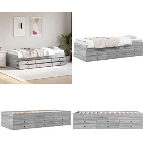 Lit de jour avec tiroirs sans matelas sonoma gris 100x200 cm - Lit Deux Places - Canapé Convertible - Meuble Multifonctionnel - Rangements Intégrés - Tiroir Coulissant - Home & Living