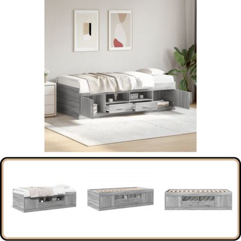 Lit de jour avec tiroirs sans matelas sonoma gris 75x190 cm - Lit De Jour - Canapé-lit - Lit Invité - Lit Pliable - Meuble Multifonctionnel