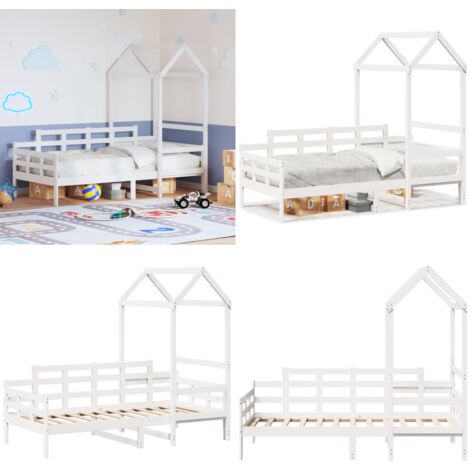 Lit de jour avec toit sans matelas blanc 80x200 cm bois massif - Lit Convertible - Canapé Lit - Lit Enfant - Lit Bois - Lit Pin - Home & Living