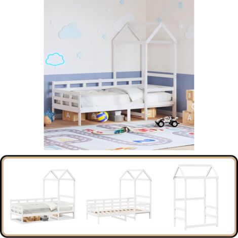 Lit de jour avec toit sans matelas blanc 80x200 cm bois massif - Lit Convertible - Lit Enfant - Canapé Lit - Meuble Multifonction - Lit Coffre