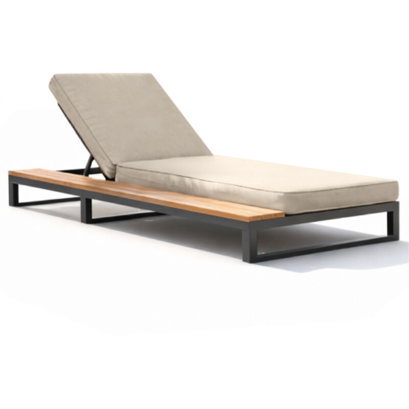 Lit de jour extérieur Beige, Chaise Longue Imperméable, Canapé-Lit Multifonctionnel avec Étagères, Dossier Inclinable, Côté Gauche