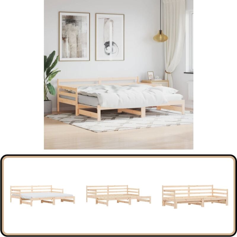 Lit de jour et lit gigogne sans matelas 90x200 cm bois massif - Lit Deux Places - Canapé Convertible - Meuble Multifonction - Lit Gigogne - Lit Coffre
