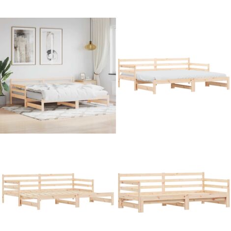 Lit de jour et lit gigogne sans matelas 90x200 cm bois massif - Lit Deux Places - Canapé Convertible - Meuble Multifonction - Lit Gigogne - Lit Coffre - Home & Living