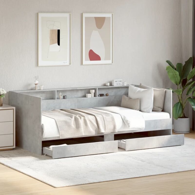 Lit de jour avec tiroirs sans matelas gris béton 90x190 cm vidaXL
