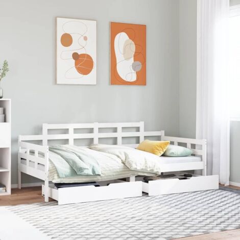 Lit de jour et tiroirs sans matelas-Canapé-lit avec Rangement blanc 90x200 cm bois massif 137348