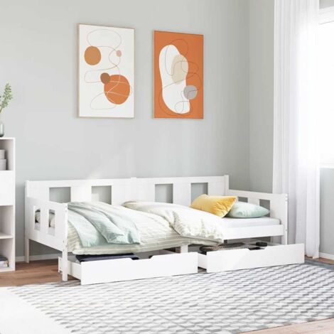 Lit de jour et tiroirs sans matelas-Canapé-lit avec Rangement blanc 90x200 cm bois massif 894888