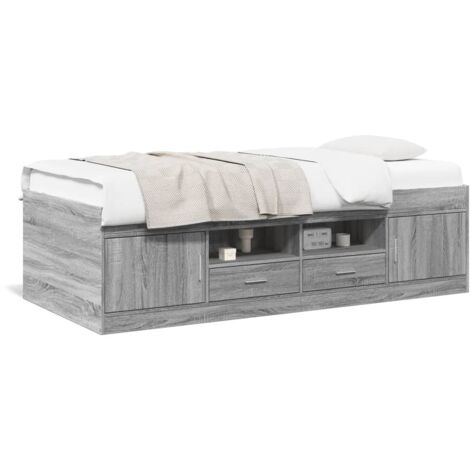 Lit de jour et tiroirs sonoma gris 90x200 bois d'ingénierie