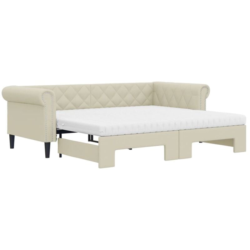 Vidaxl - Lit de jour avec gigogne et matelas crème 90x200 cm similicuir