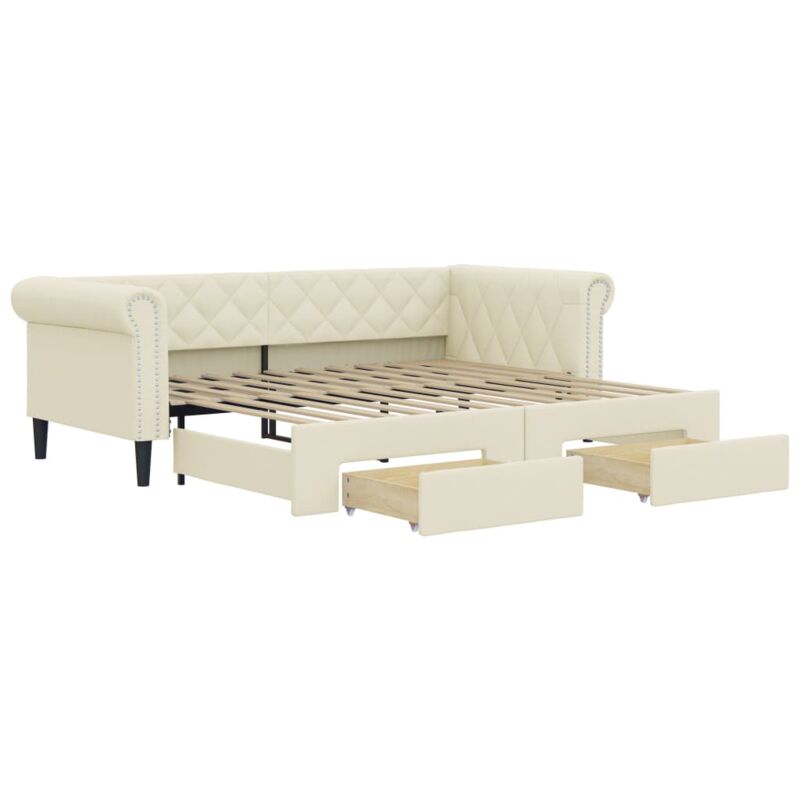 Vidaxl - Lit de jour avec gigogne et tiroirs sans matelas crème 90x200cm