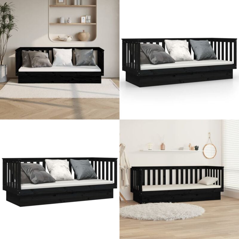 Lit de jour sans matelas noir 90x190 cm bois de pin massif - Lit De Jour - Canapé-lit - Lit Invité - Lit En Bois - Lit Design - Home & Living