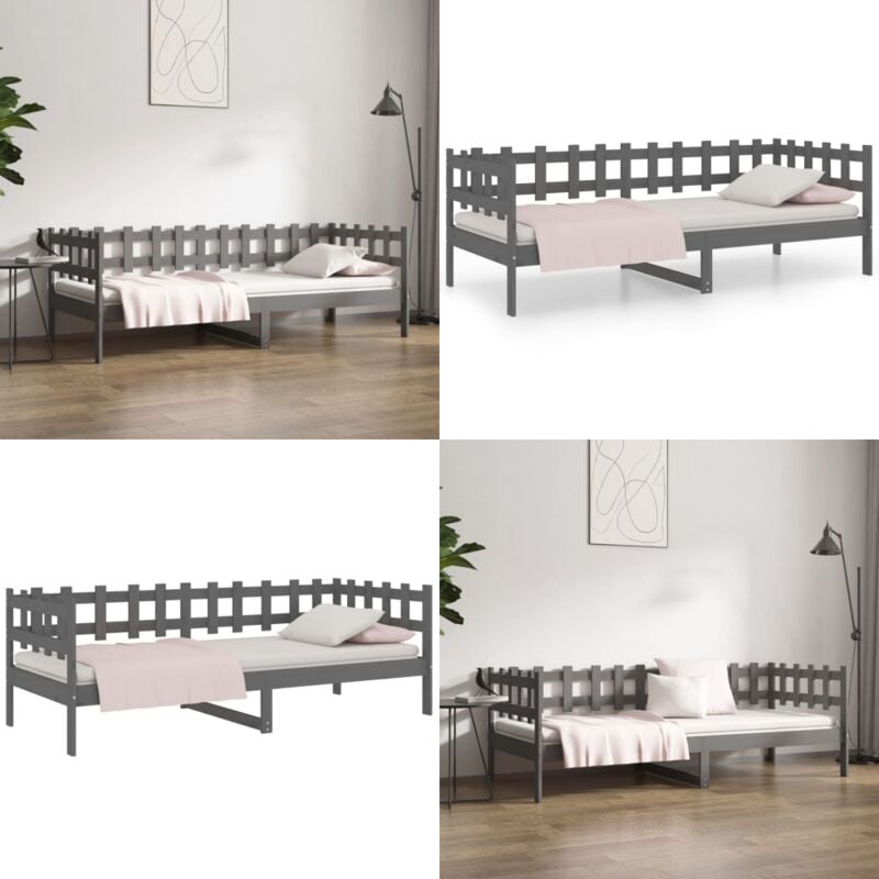 Lit de jour sans matelas gris 90x200 cm bois de pin massif - Lit De Jour - Canapé Convertible - Lit Pliable - Meuble Multifonction - Lit Design
