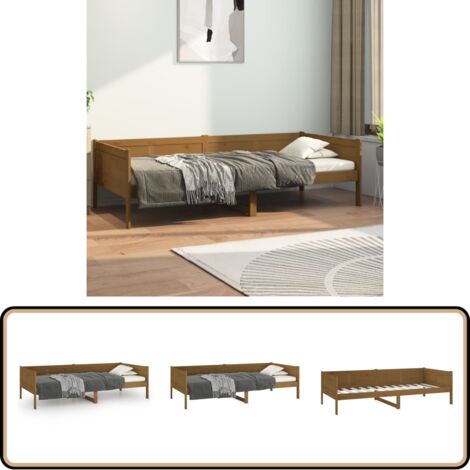 Lit de jour sans matelas marron miel bois pin massif 90x190 cm - Lit De Jour - Canapé Lit - Lit Convertible - Meuble Design - Bois Massif