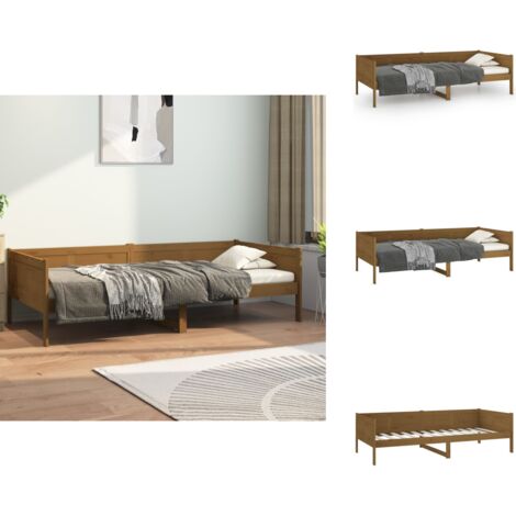 Lit de jour sans matelas marron miel bois pin massif 90x190 cm - Lit De Jour - Canapé Lit - Lit Convertible - Meuble Design - Bois Massif