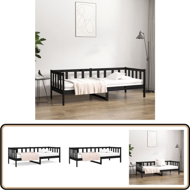 Vidaxl - Lit de jour sans matelas noir 90x190 cm bois de pin massif - Lit De Jour - Canapé Convertible - Lit Pliable - Meuble Multifonction - Lit
