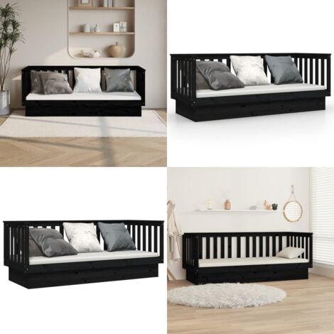Lit de jour sans matelas noir 90x190 cm bois de pin massif - Lit De Jour - Canapé-lit - Lit Invité - Lit En Bois - Lit Design - Home & Living