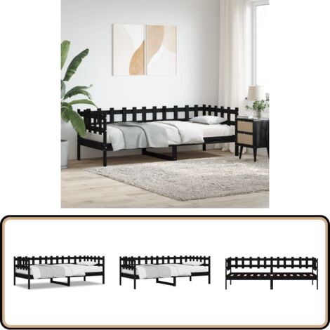 Lit de jour sans matelas noir 90x190 cm bois de pin massif - Lit De Jour - Canapé-lit - Lit Invité - Lit Pliable - Meuble Multifonction