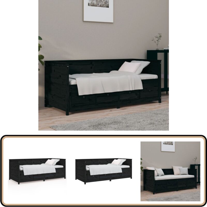 Lit de jour sans matelas noir 90x190 cm bois de pin massif - Lit De Jour - Lit Convertible - Meuble Multifonction - Lit Design - Chambre à Coucher
