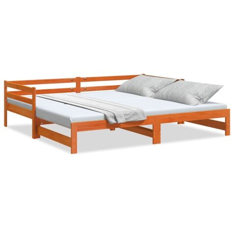 Lit de jour，Lit simple avec lit gigogne cire marron 90x190 cm pin massif CFW51861