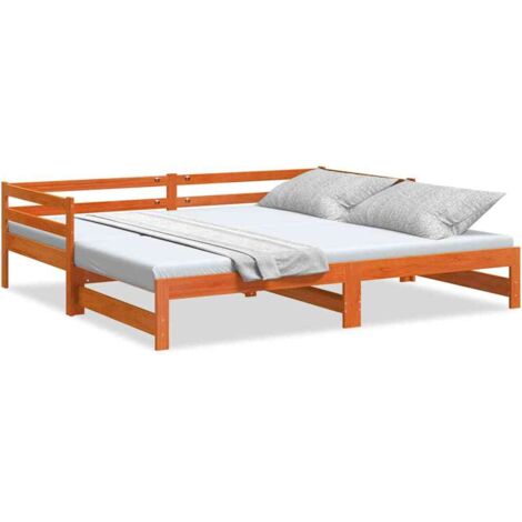 Lit de jour,Lit simple avec lit gigogne cire marron 90x200 cm pin massif CFW51864