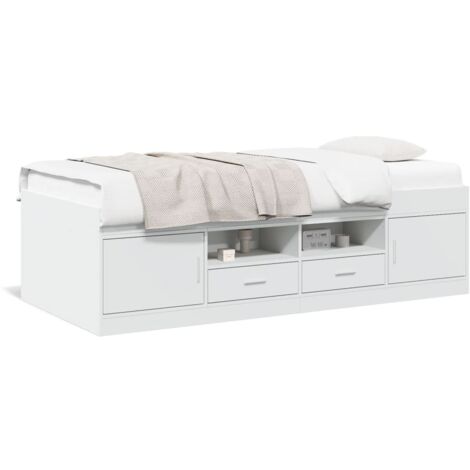 Lit de jour，Lit simple avec tiroirs blanc 90x200 cm bois d'ingénierie CFW51878
